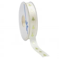 Christmas Tree Satin Ribbon; Gold on Cream