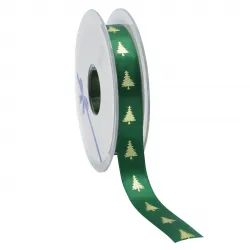 Christmas Tree Satin Ribbon; Gold on Green