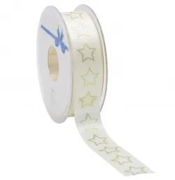 Bright Stars Satin Ribbon; Gold on Cream