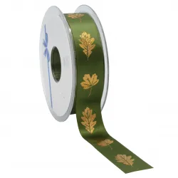 Autumn Leaf Ribbon; Green with Gold