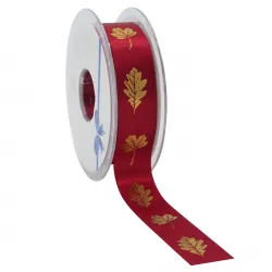 Autumn Leaf Ribbon; Red with Gold